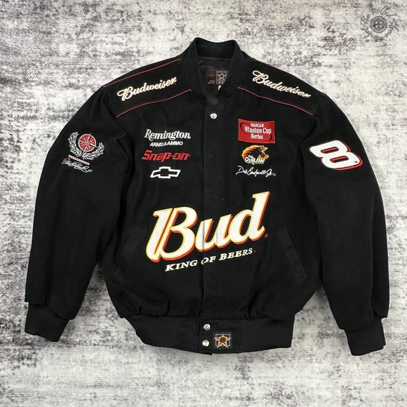 JH Design Dale Earnhardt Jr Budweiser NASCAR Jacket Small Black Bud Winston Cup - Picture 1 of 9